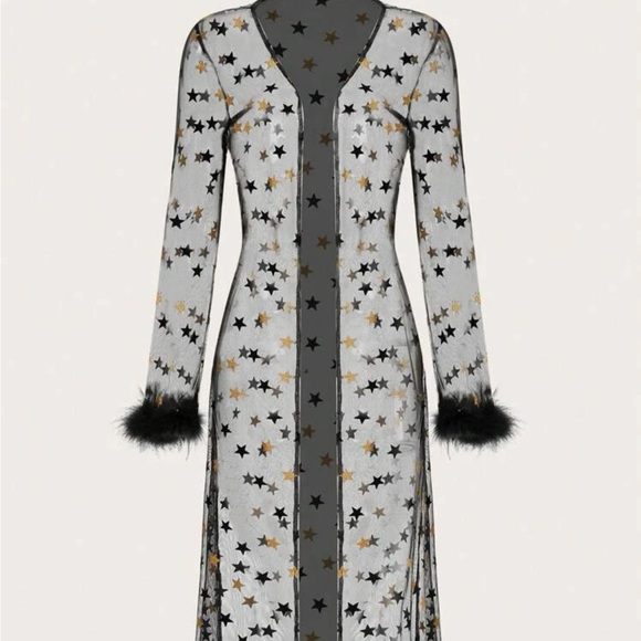 Rave Festival 5 piece 
Star Print Fuzzy Cuff Mesh Top
Size small - Picture 2 of 16